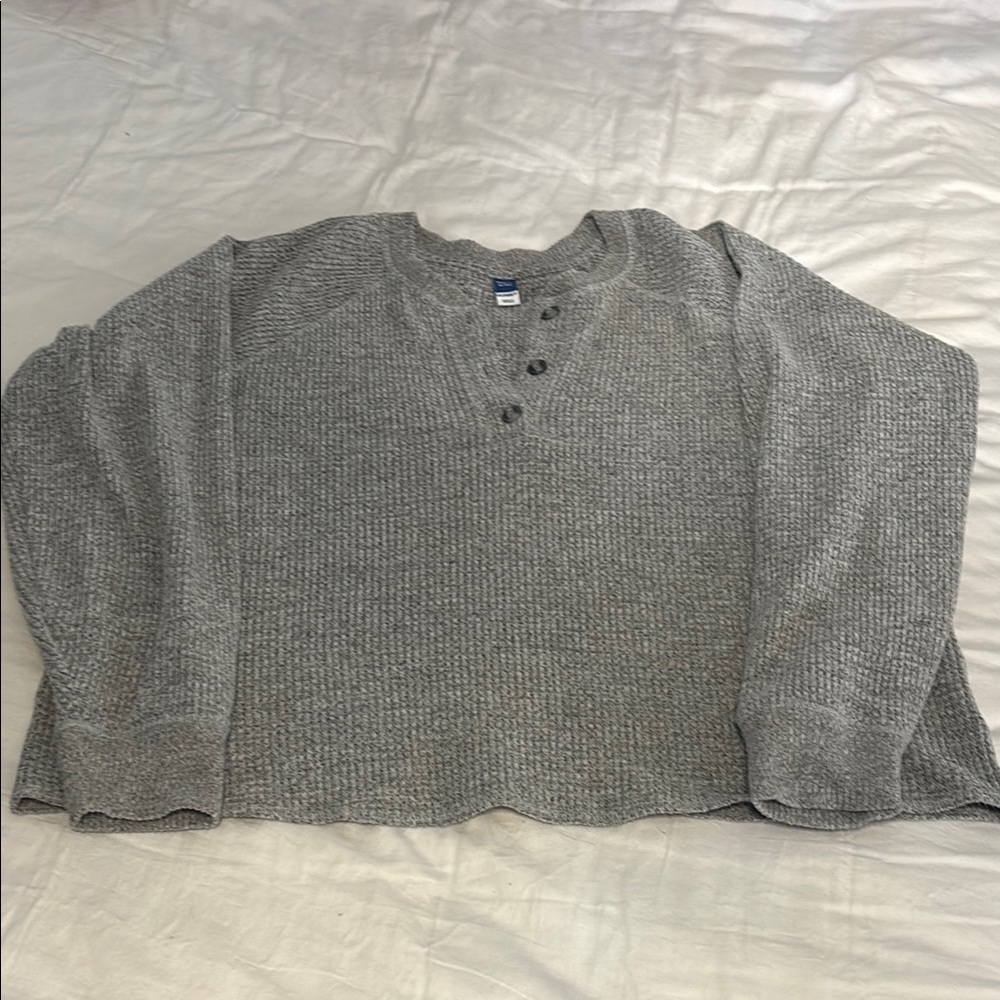 Adorable gray plush Henley style sweater